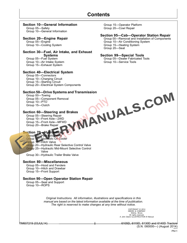 John Deere 6105D 6115D 6130D and 6140D Interim Tier IV Tractors Diagnostic Technical Manual TM607219 03JUL14 3