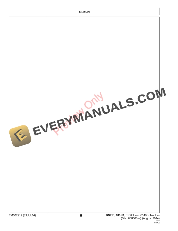John Deere 6105D 6115D 6130D and 6140D Interim Tier IV Tractors Diagnostic Technical Manual TM607219 03JUL14 4