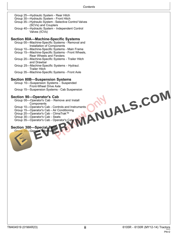 John Deere 6105R 6130R MY12 14 Tractors Repair Technical Manual TM404519 01MAR23 4
