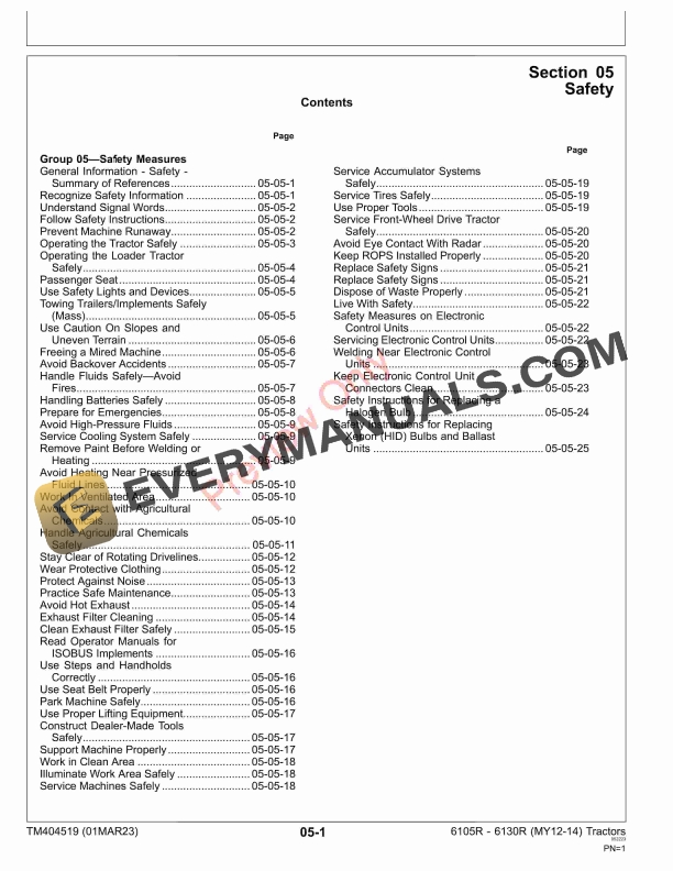 John Deere 6105R 6130R MY12 14 Tractors Repair Technical Manual TM404519 01MAR23 5