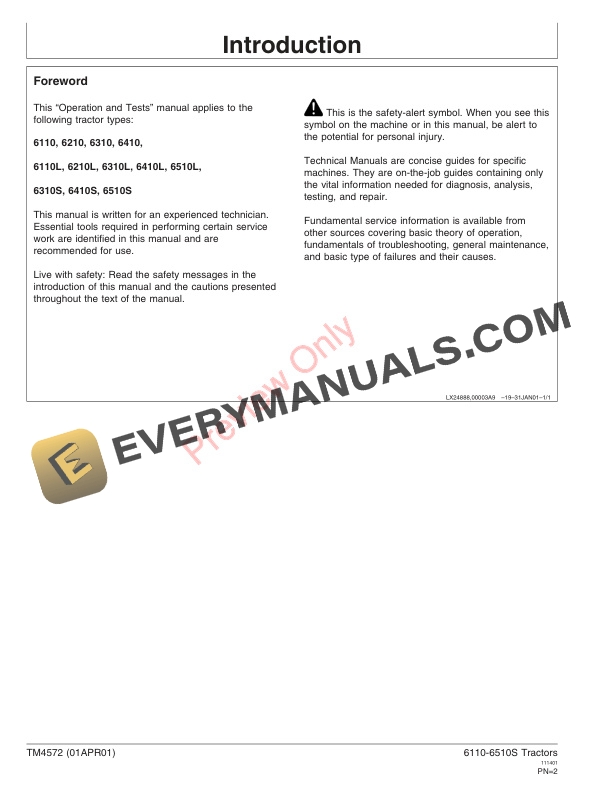 John Deere 6110 6410 6110L 6510L and 6310S 6510S Tractors Technical Manual TM4572 01APR01 2