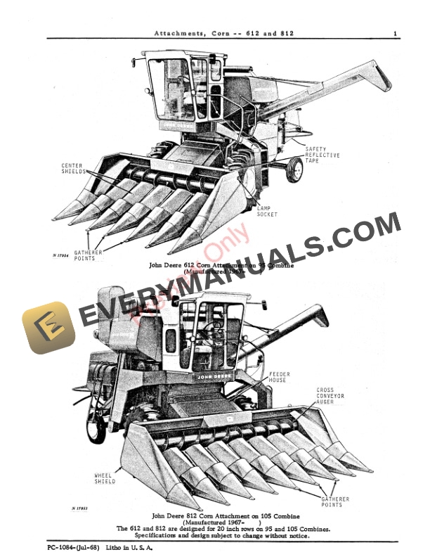 John Deere 612 812 Corn Attachments Parts Catalog PC1084 01JUL68 3