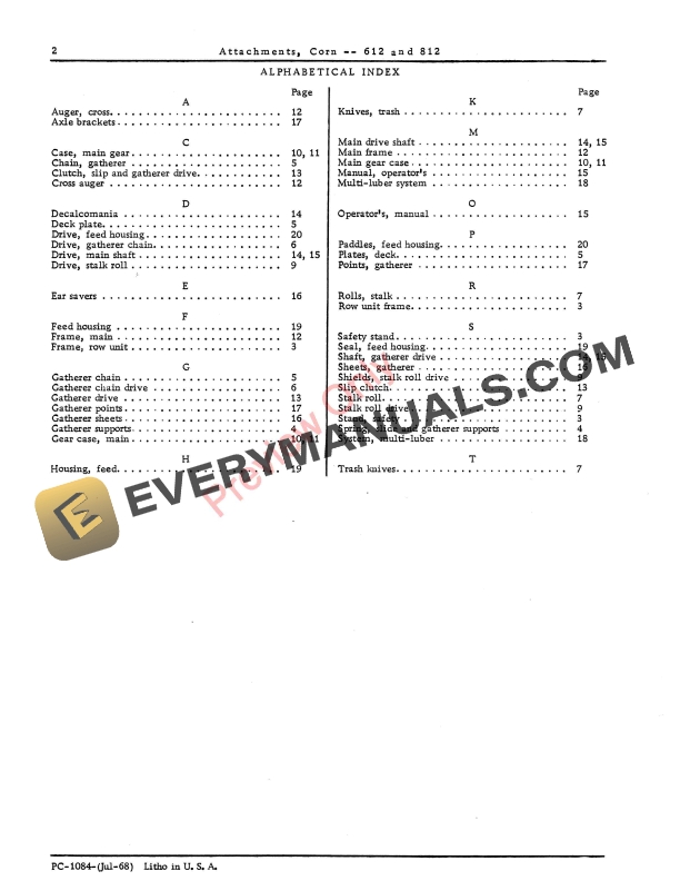 John Deere 612 812 Corn Attachments Parts Catalog PC1084 01JUL68 4