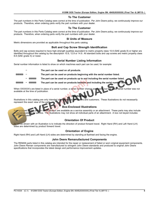 John Deere 6120M OOS Tractor (Final Tier 4) (MY15- ) Parts Catalog PC14334 26OCT23 6 John Deere 6120M OOS Tractor (Final Tier 4) (MY15- ) Parts Catalog PC14334 26OCT23-5