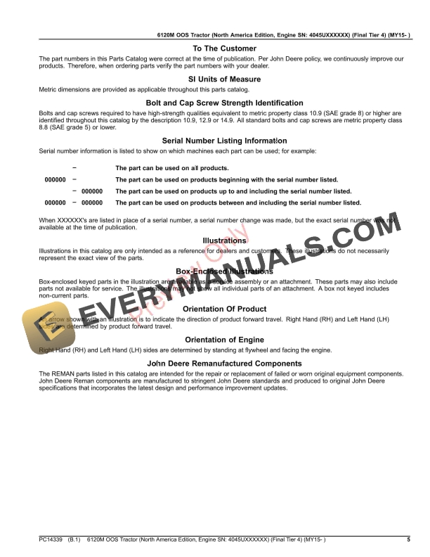 John Deere 6120M OOS Tractor (Final Tier 4) (MY15- ) Parts Catalog PC14339 26OCT23 6 John Deere 6120M OOS Tractor (Final Tier 4) (MY15- ) Parts Catalog PC14339 26OCT23-5