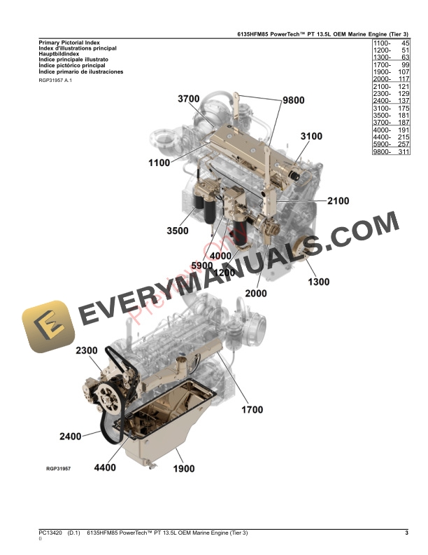 John Deere 6135HFM85 PowerTech PT 13.5L OEM Marine Engine (Tier 3) Parts Catalog PC13420 26AUG23-3