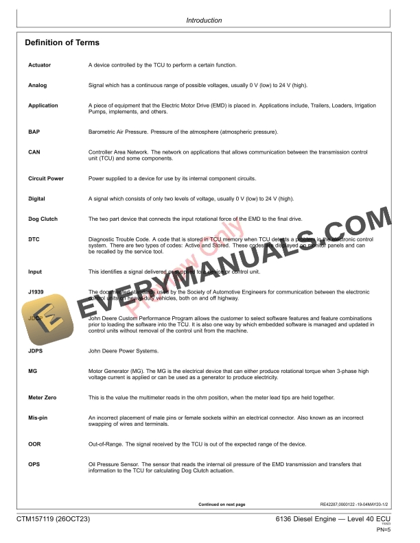 John Deere 6136 Diesel Engine Level 40 ECU Component Technical Manual CTM157119 26OCT23 5