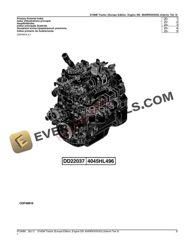 John Deere 6140M Tractor (Interim Tier 4) Parts Catalog PC4689 28OCT23-3