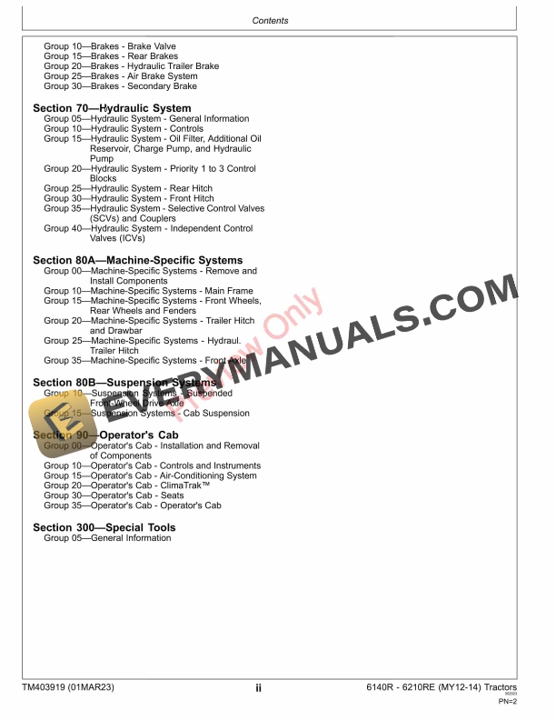 John Deere 6140R 6210RE MY12 14 Tractors Repair Technical Manual TM403919 01MAR23 4