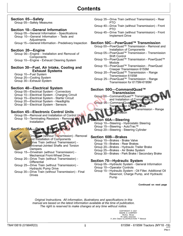 John Deere 6155M 6195M Tractors MY18 19 Repair Technical Manual TM410819 01MAR23 5