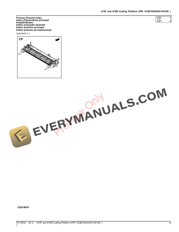 John Deere 616F and 616R Cutting Platform (PIN 1CQ616XXXXX145100- ) Parts Catalog PC16232 31AUG23-3