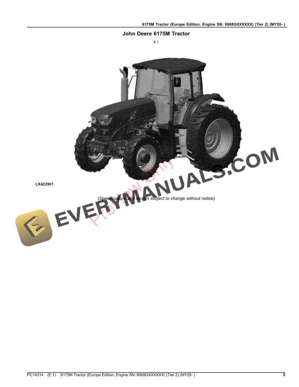John Deere 6175M Tractor (Tier 2) (MY20- Parts Catalog PC14314 23NOV23-5