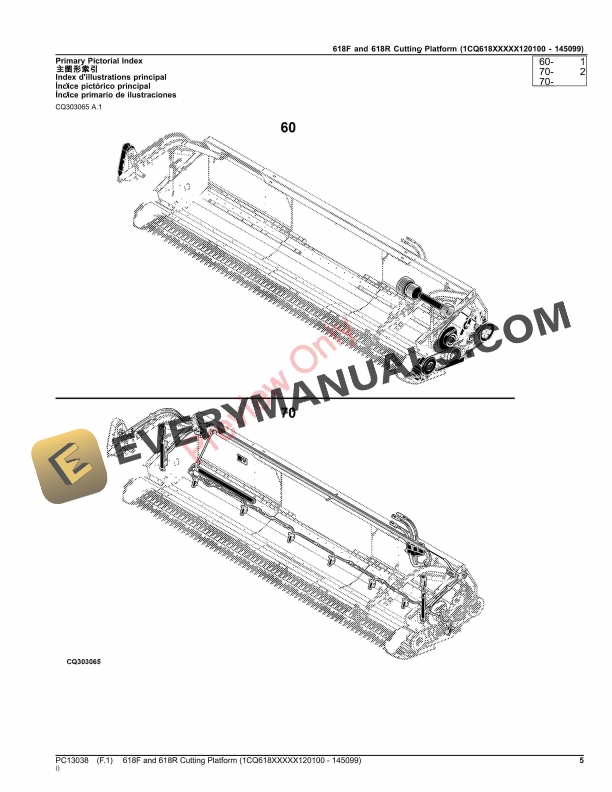 John Deere 618F and 618R Cutting Platform (1CQ618XXXXX120100 – 145099) Parts Catalog PC13038 14NOV23-5