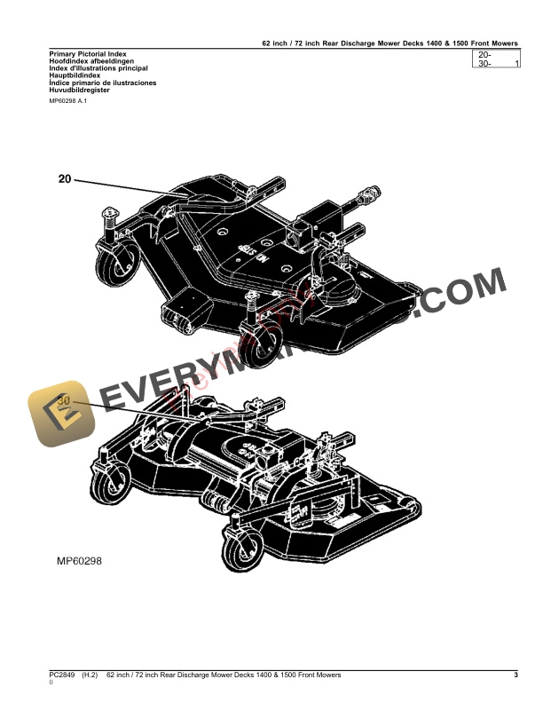 John Deere 62 inch 72 inch Rear Discharge Mower Decks for 1400 and 1500 Series Front Mowers Parts Catalog PC2849 30SEP23-3