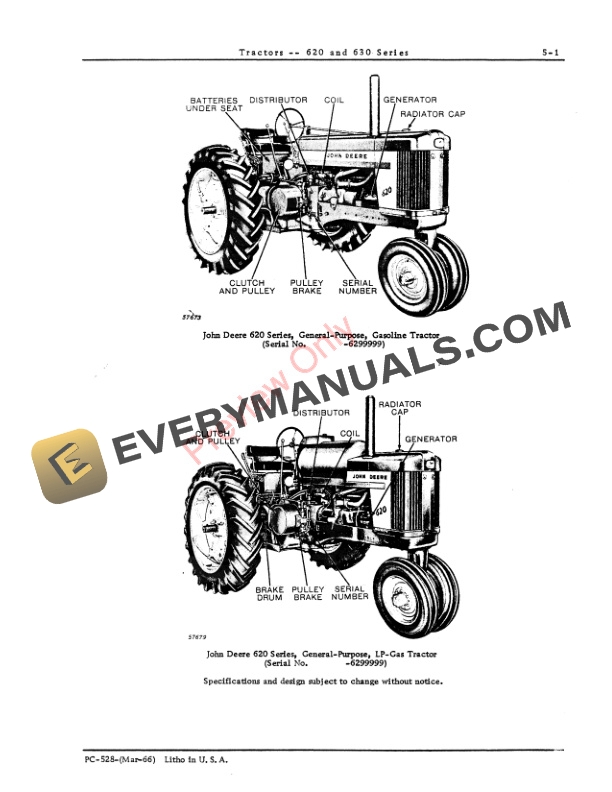 John Deere 620 and 630 Series Utility Tractor, Grove and Orchard Parts Catalog PC528 01MAR66-3