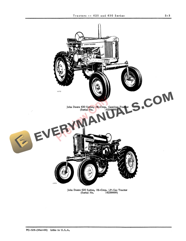 John Deere 620 and 630 Series Utility Tractor, Grove and Orchard Parts Catalog PC528 01MAR66-5
