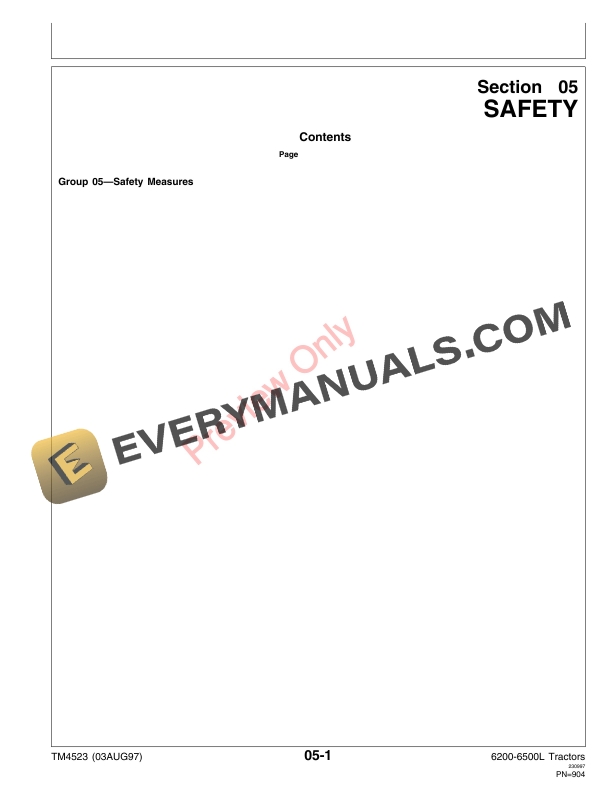 John Deere 6200 6200L 6300 6300L 6400 6400L 6500 6500L Tractors Service Information TM4523 03AUG97 5