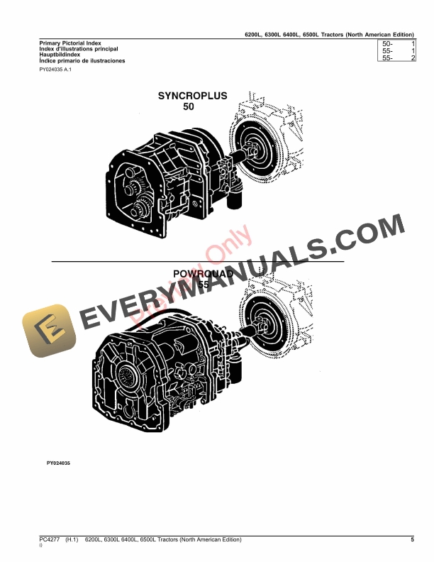 John Deere 6200L, 6300L, 6400L, 6500L Tractors Parts Catalog PC4277 20FEB23-5