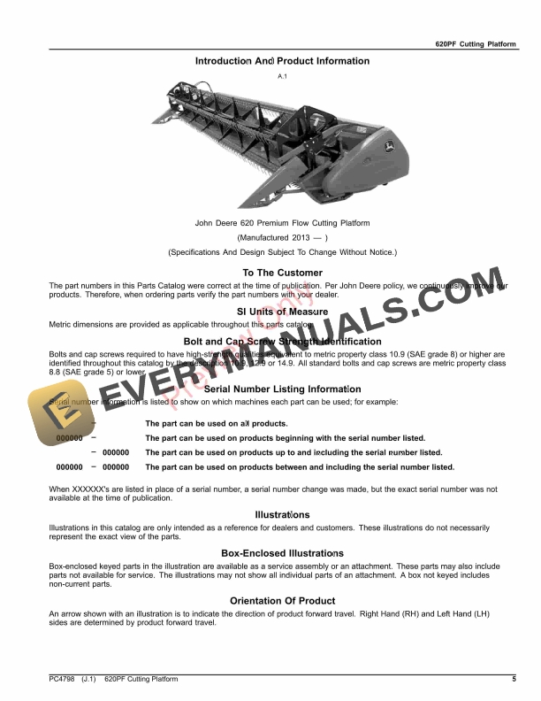 John Deere 620PF Premium Flow Cutting Platform Parts Catalog PC4798 23NOV23-5