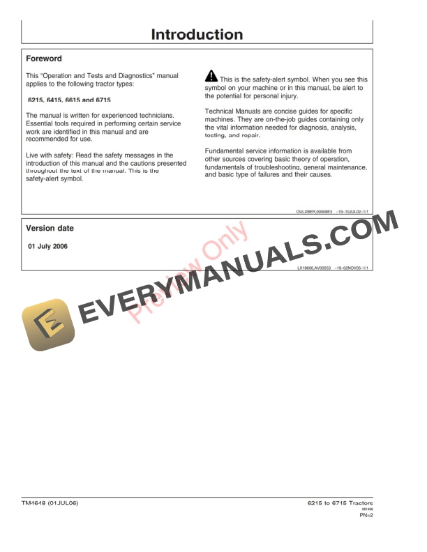 John Deere 6215 6415 6615 6715 Tractors Service Information TM4648 01JUL06 2