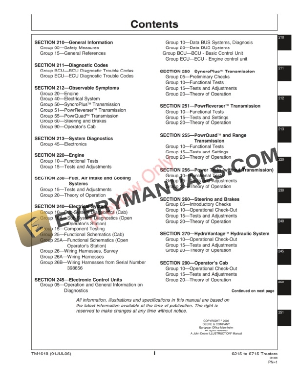 John Deere 6215 6415 6615 6715 Tractors Service Information TM4648 01JUL06 3