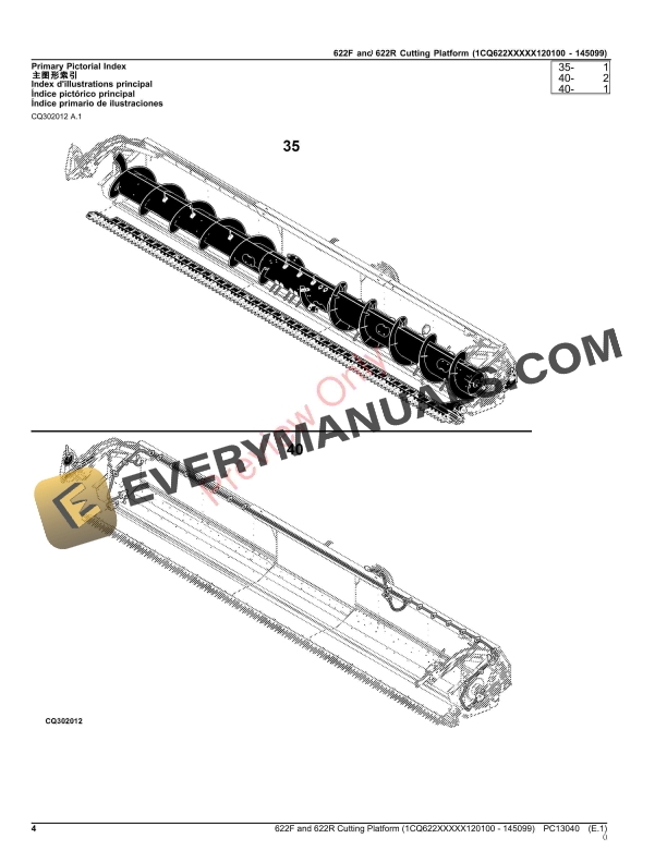 John Deere 622F and 622R Cutting Platform (1CQ622XXXXX120100 – 145099) Parts Catalog PC13040 14NOV23-4
