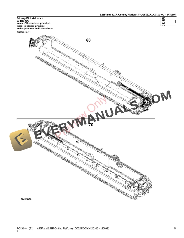 John Deere 622F and 622R Cutting Platform (1CQ622XXXXX120100 – 145099) Parts Catalog PC13040 14NOV23-5