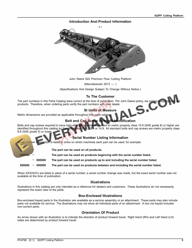 John Deere 622PF Premium Flow Cutting Platform Parts Catalog PC4799 23NOV23-5