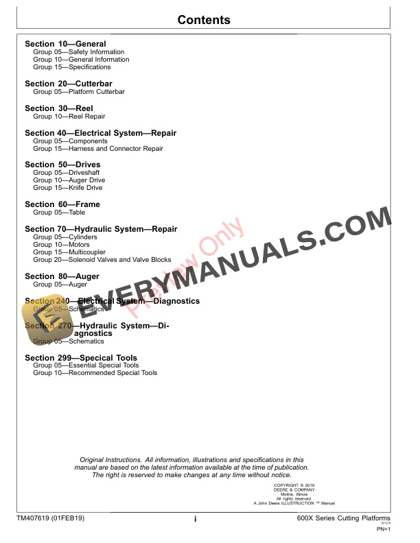 John Deere 622X, 625X, 630X, 635X and 640X Cutting Platforms Technical Manual TM407619 01FEB19 5 John Deere 622X 625X 630X 635X and 640X Cutting Platforms Technical Manual TM407619 01FEB19 3