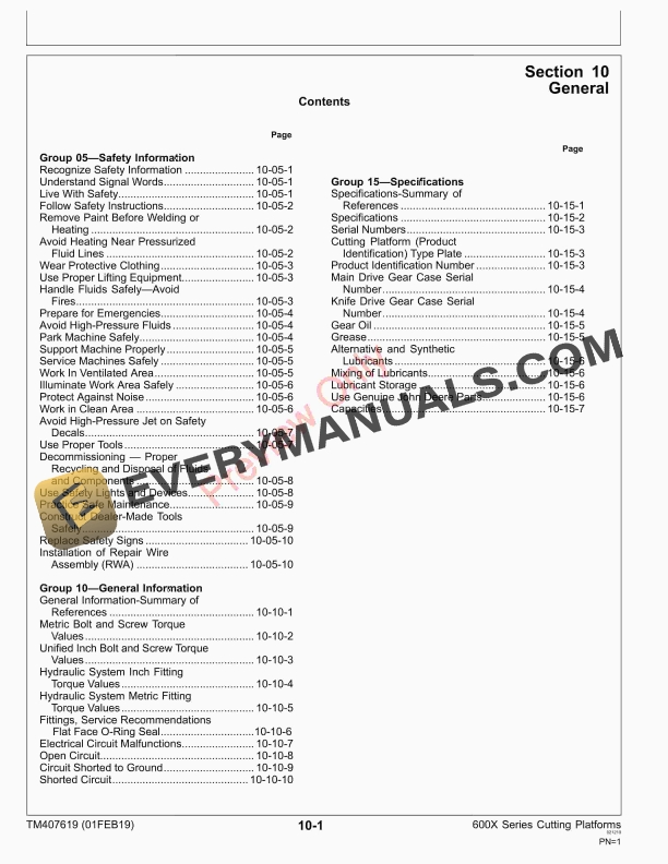 John Deere 622X, 625X, 630X, 635X and 640X Cutting Platforms Technical Manual TM407619 01FEB19 7 John Deere 622X 625X 630X 635X and 640X Cutting Platforms Technical Manual TM407619 01FEB19 5