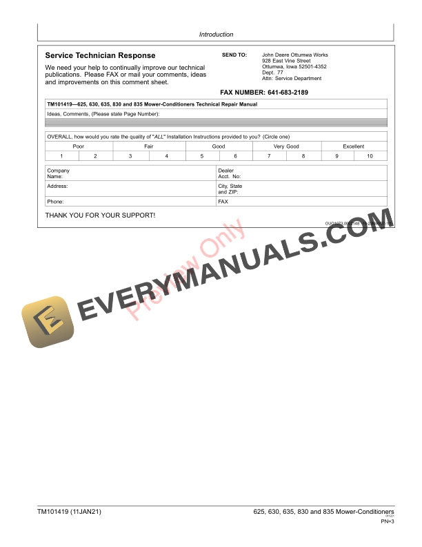 John Deere 625, 630, 635, 830 and 835 Mower Conditioners Repair Technical Manual TM101419 11JAN21 11 John Deere 625 630 635 830 and 835 Mower Conditioners Repair Technical Manual TM101419 11JAN21 3