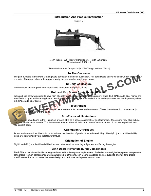 John Deere 625 Mower Conditioners NA Parts Catalog PC10829 10OCT22 3