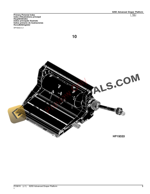 John Deere 625D Advanced Draper Platform Parts Catalog PC9810 31OCT23-3