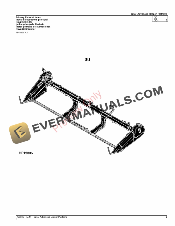 John Deere 625D Advanced Draper Platform Parts Catalog PC9810 31OCT23-5