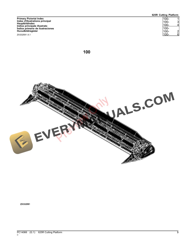 John Deere 625R Cutting Platform (053000 – ) Parts Catalog PC14066 18JAN23-3