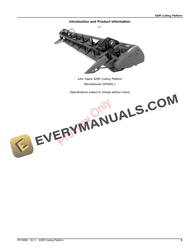 John Deere 625R Cutting Platform (053000 – ) Parts Catalog PC14066 18JAN23-5