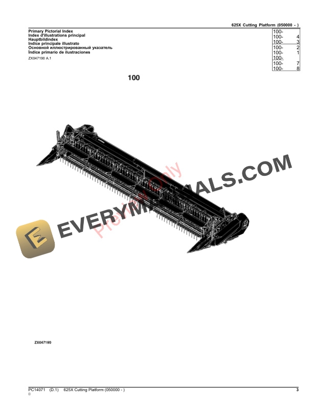 John Deere 625X Cutting Platform (050000 - ) Parts Catalog PC14071 08MAR23 4 John Deere 625X Cutting Platform (050000 – ) Parts Catalog PC14071 08MAR23-3