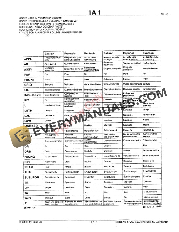 John Deere 630 3M, 645 4, 5M Pickup For Self Parts Catalog PC3193 10FEB11-3