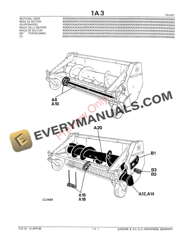John Deere 630 3M, 645 4, 5M Pickup For Self Parts Catalog PC3193 10FEB11-5