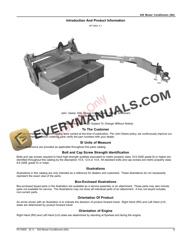 John Deere 630 Mower Conditioners NA Parts Catalog PC10830 02NOV23 3