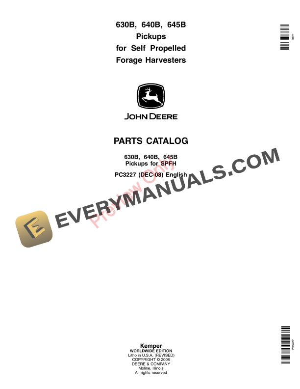 John Deere 630B 640B 645B Pickups for Self Propelled Forage Harvesters PC3227 PDF