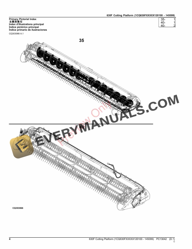 John Deere 630F Cutting Platform (1CQ630FXXXXX120100 – 145099) Parts Catalog PC13042 26OCT23-4