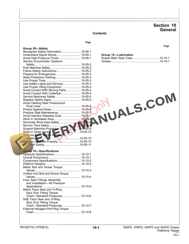 John Deere 630FD 635FD 640FD and 645FD Draper Platforms 000000 Technical Manual TM106719 17FEB15 5