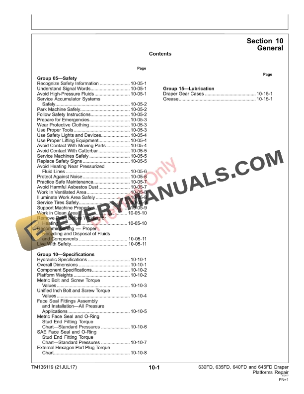 John Deere 630FD 635FD 640FD and 645FD Flex Draper Platforms Repair Technical Manual TM136119 21JUL17 5