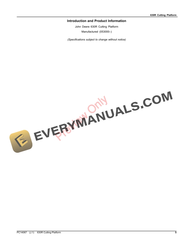 John Deere 630R Cutting Platform (053000 – ) Parts Catalog PC14067 23JUL23-5