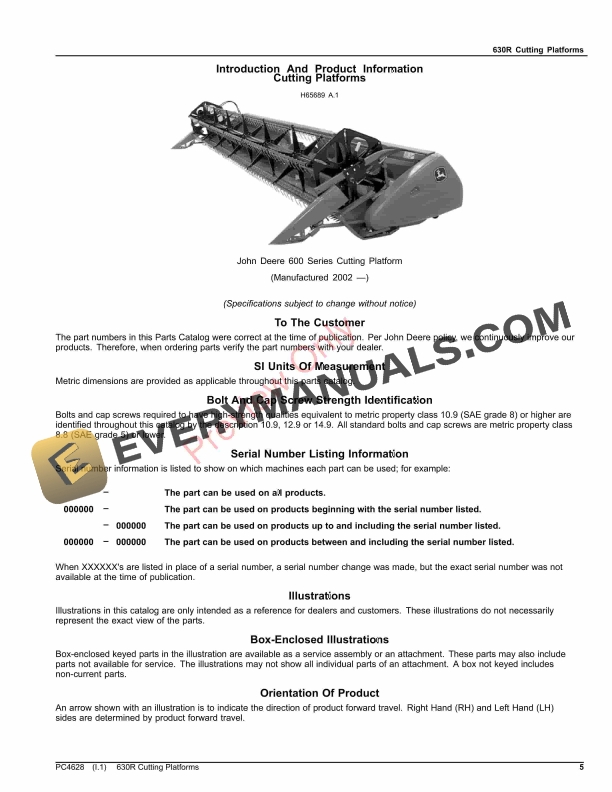 John Deere 630R Cutting Platforms Parts Catalog PC4628 19OCT23-5