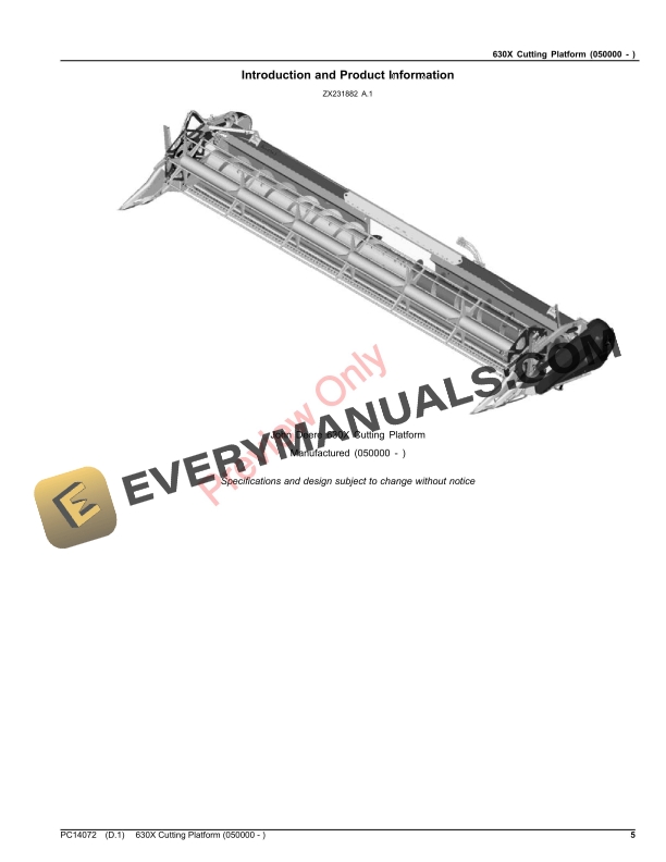 John Deere 630X Cutting Platform (050000 - ) Parts Catalog PC14072 08MAR23 6 John Deere 630X Cutting Platform (050000 – ) Parts Catalog PC14072 08MAR23-5