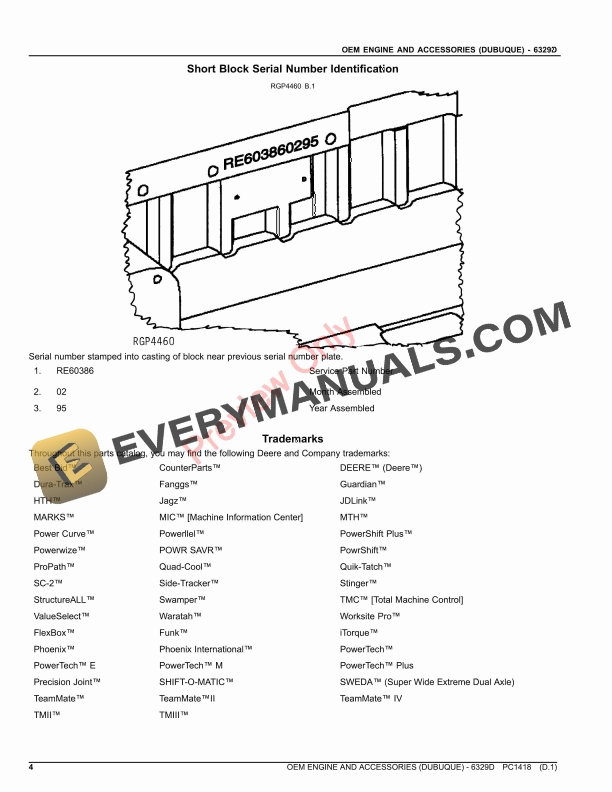 John Deere 6329D OEM ENGINE (DUBUQUE) Parts Catalog PC1418 26AUG23-4
