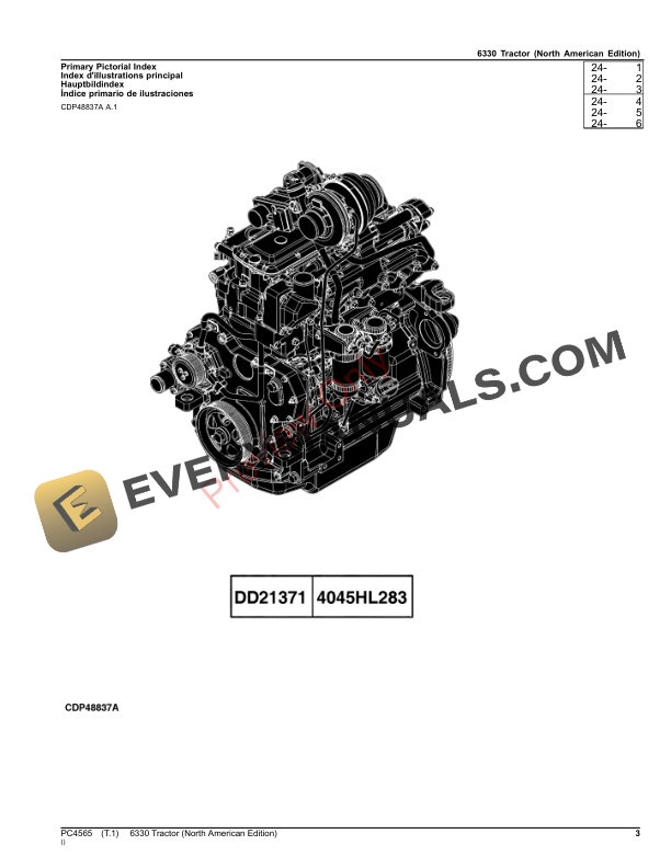 John Deere 6330 Tractor Parts Catalog PC4565 15OCT23-3