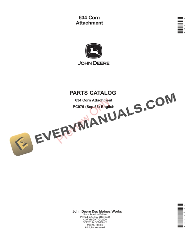 John Deere 634 Corn Attachment Parts Catalog PC976 01FEB66-1
